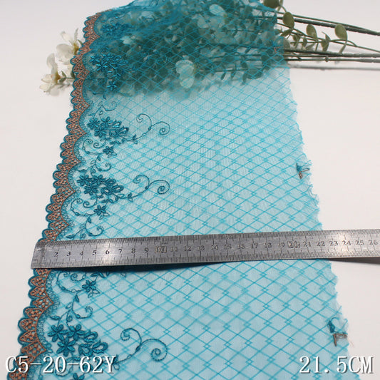 FREEDOMBEAUTY | Lake blue plaid light mesh embroidery lace, clothing shirt skirt lace accessories DIY