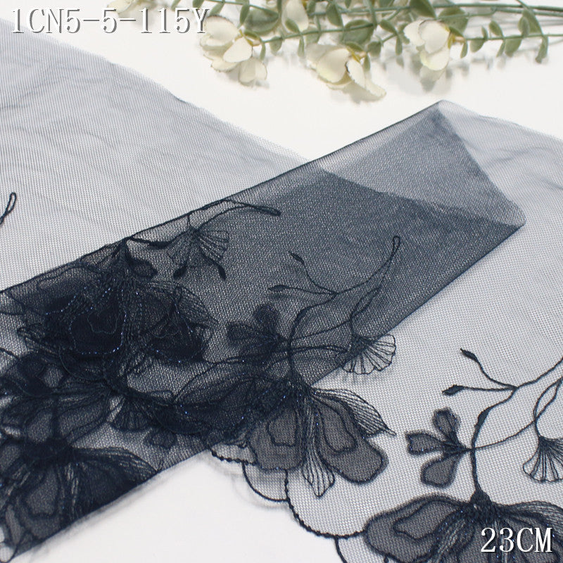 FREEDOMBEAUTY | Dark gray and blue light mesh silver thread flower embroidery lace, clothing underwear lace accessories DIY