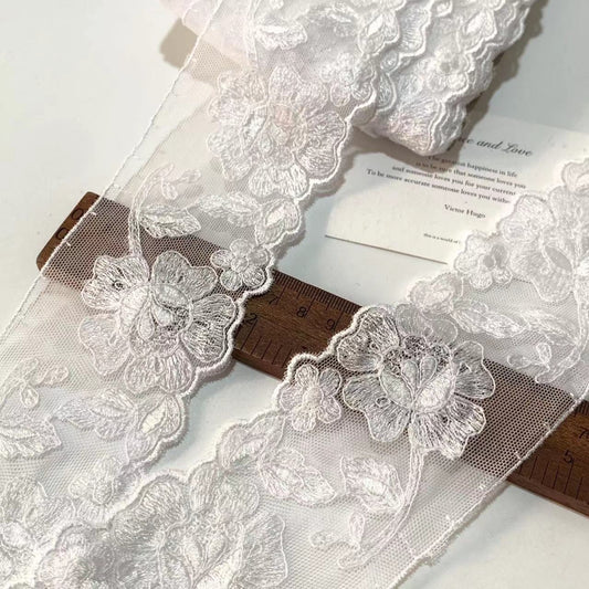 FREEDOMBEAUTY | Spot retro black and white keel embroidery mesh lace accessories decorative design DIY clothing fabric