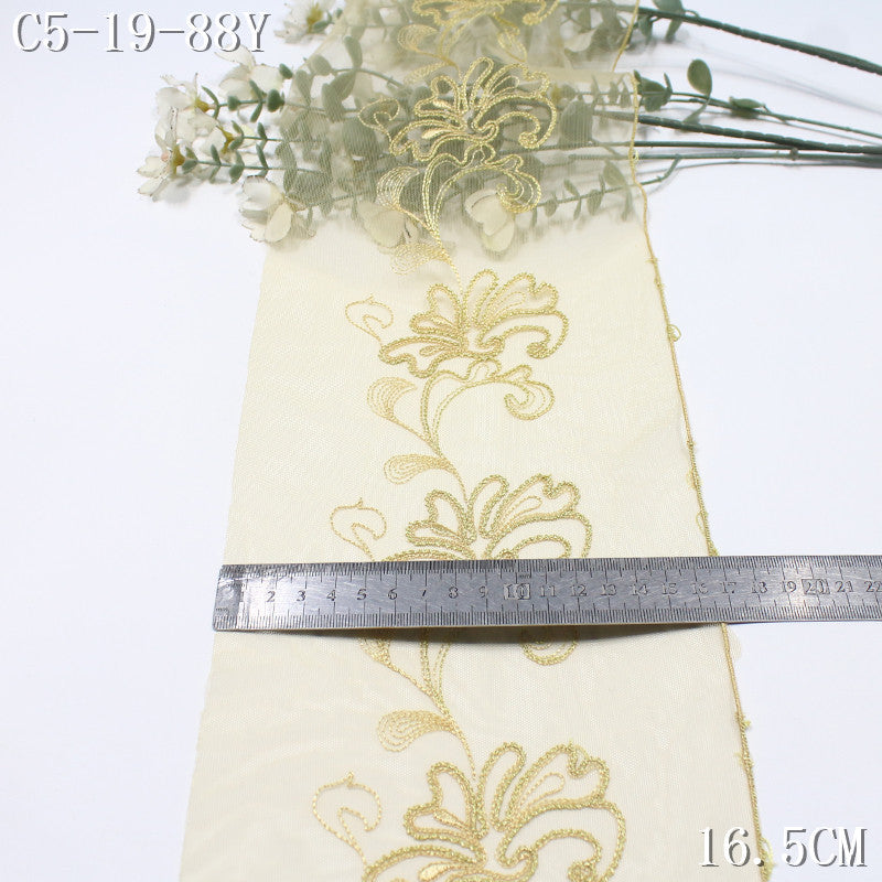 FREEDOMBEAUTY | Sand yellow national style flower roll grass pattern mesh embroidery lace, clothing home curtain lace accessories