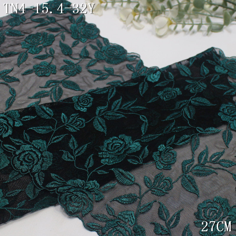 【1Pack】-Freedombeauty | Red and green mesh yarn full polyester thread flower plant elastic embroidery lace 27cm clothing accessories DIY accessories