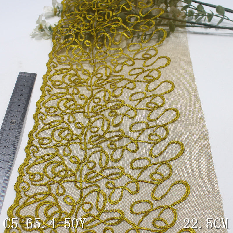 FREEDOMBEAUTY | Soil gold minimalist line mesh embroidery lace, clothing handmade dress DIY lace accessories