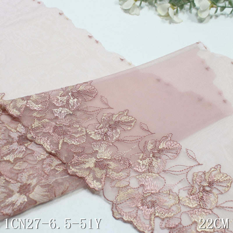 FREEDOMBEAUTY | Spot light luxury rose gold bilateral flower mesh embroidery lace 22cm dress skirt lace accessories