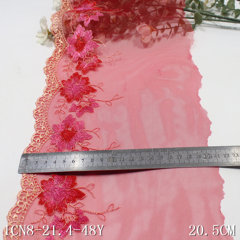 FREEDOMBEAUTY | Red exquisite flower mesh yarn embroidered lace 20cm Hanfu ancient clothing edge lace accessories