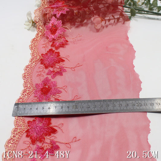FREEDOMBEAUTY | Red exquisite flower mesh yarn embroidered lace 20cm Hanfu ancient clothing edge lace accessories
