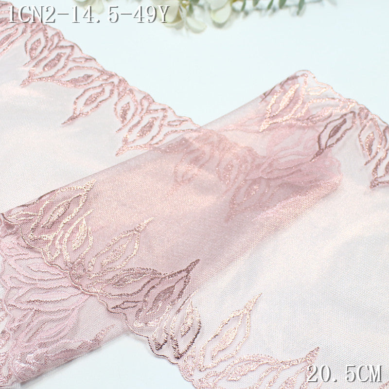 FREEDOMBEAUTY | [1Pack] gilt powder full-width bronzing mesh yarn bilateral bud embroidery lace, fashion clothing dance clothes lace accessories