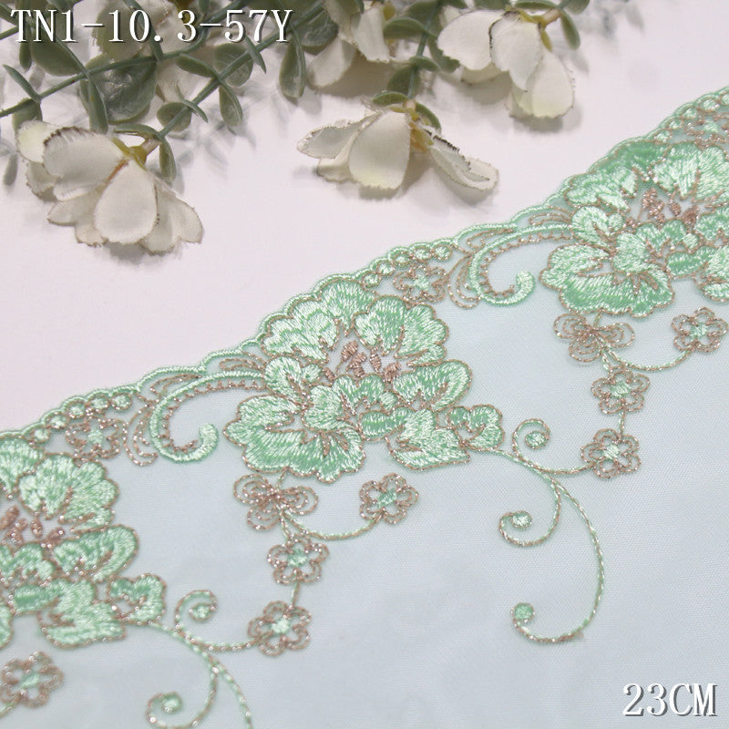 FREEDOMBEAUTY | [1Pack] Mint green mesh natural gold thread flower embroidery lace, Hanfu skirt decoration dress lace accessories