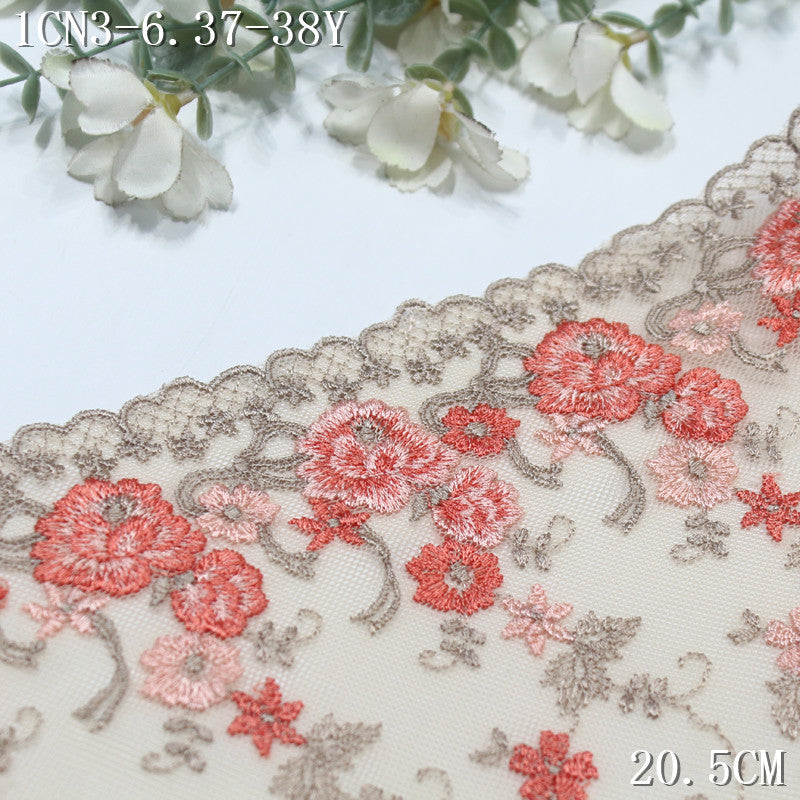 FREEDOMBEAUTY | Skin tone soft mesh embroidery orange fine embroidery small flower 20.5cm cheongsam ancient rhyme clothing DIY accessories