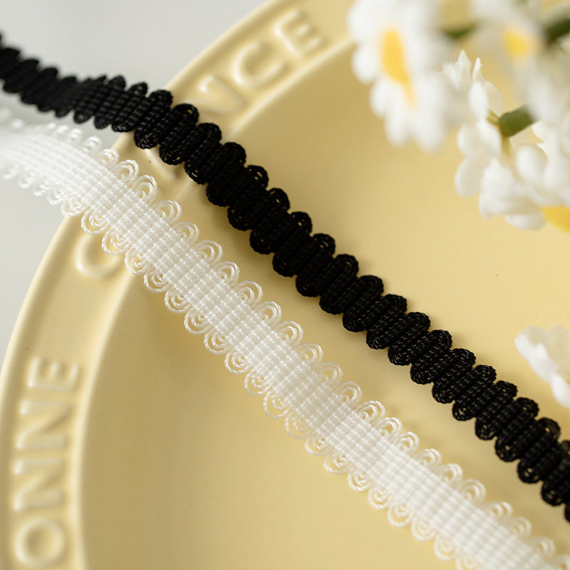 FREEDOMBEAUTY | Factory Direct 1.2CM Elastic Elastic Bud Belt Black and White Spot, Triple Bud Toy Doll Clothing Decorative Belt