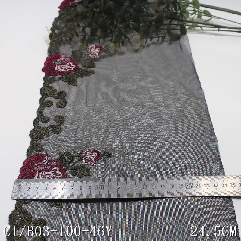 FREEDOMBEAUTY | Black mesh embroidery lace classical flower 20cm curtain sofa cushion DIY lace lace accessories