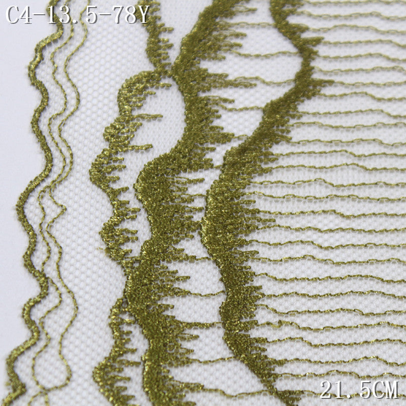 FREEDOMBEAUTY | Olive green light mesh texture wavy layer embroidery lace, Mori clothing wedding lace accessories