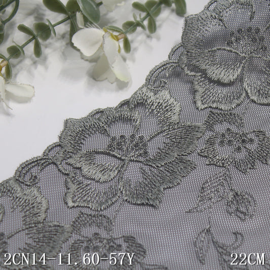 FREEDOMBEAUTY | [1Pack] Charcoal gray mesh retro polyester thread flower embroidery lace 22cm clothing home textile lace accessories
