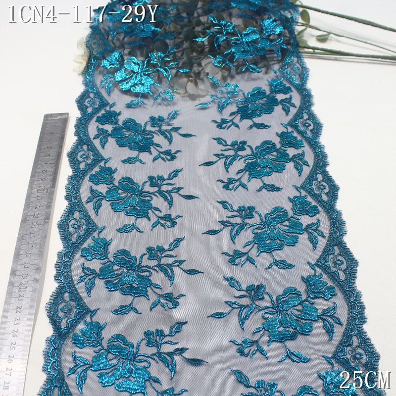 FREEDOMBEAUTY | [1Pack] Ink blue classical bronzing bilateral flower mesh yarn embroidered lace performance suit dance suit decorative lace accessories