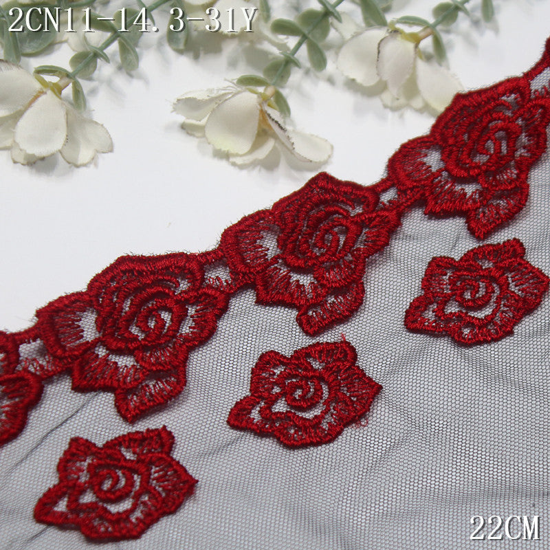 FREEDOMBEAUTY | Bilateral rose flower pattern mesh embroidery lace 22cm skirt trim veil tube top lace accessories