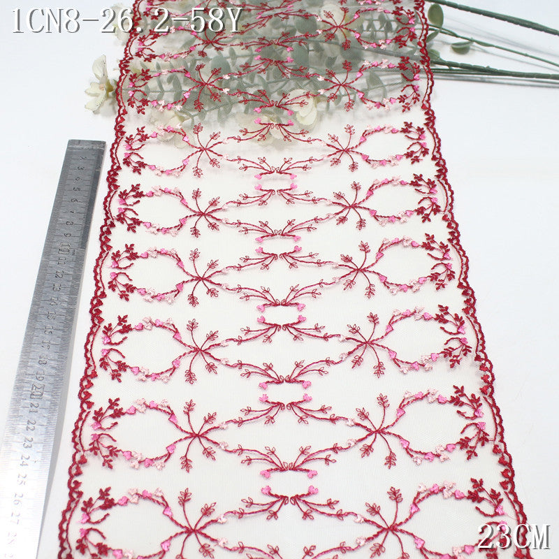 FREEDOMBEAUTY | [1pack] Spring red branches and buds mesh embroidery lace, clothing skirt underwear curtain lace accessories