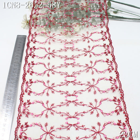 FREEDOMBEAUTY | [1pack] Spring red branches and buds mesh embroidery lace, clothing skirt underwear curtain lace accessories