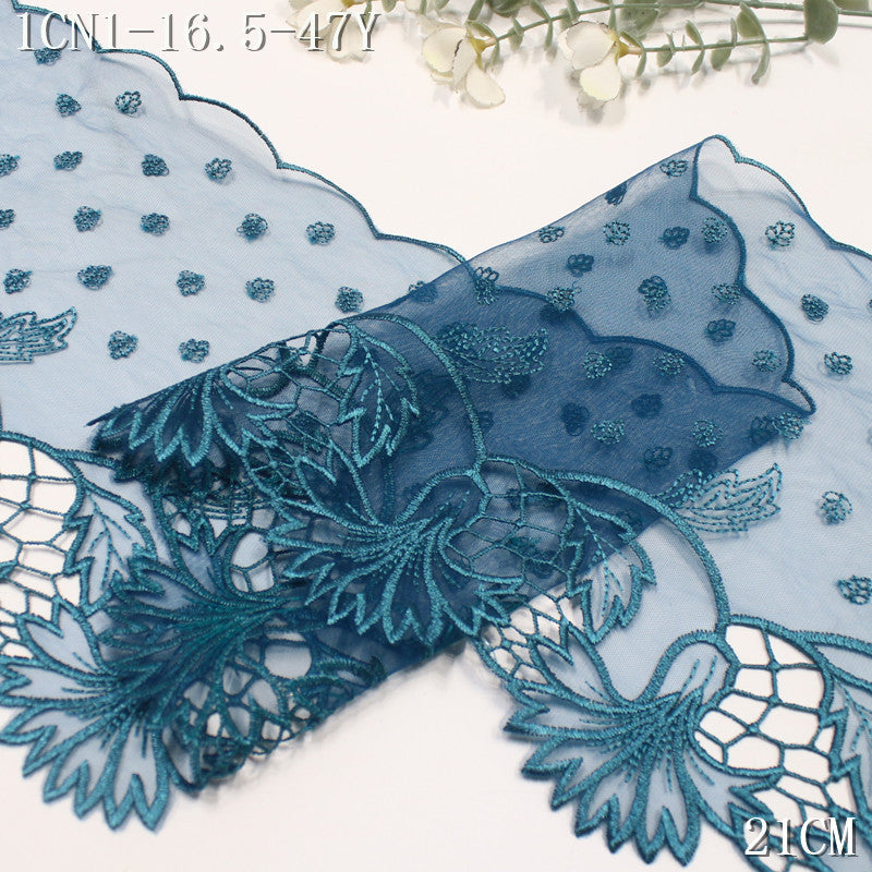 FREEDOMBEAUTY | Spot Navy blue light mesh yarn water-soluble embroidery lace retro flowers, stage clothing accessories lace accessories