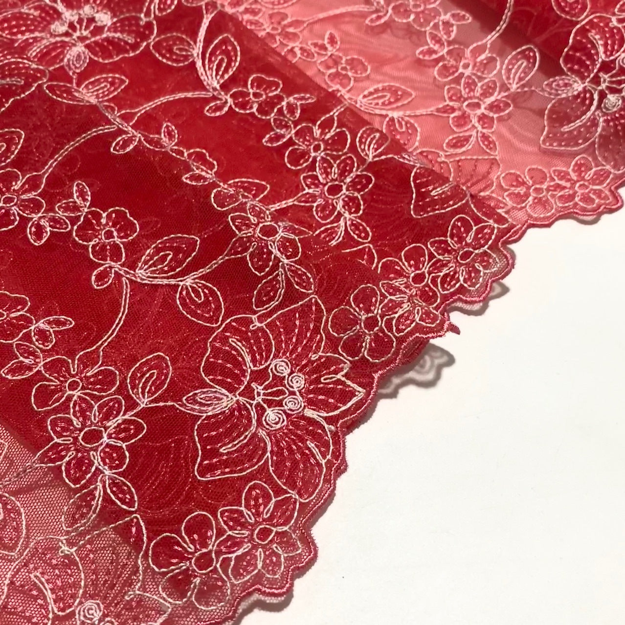 FREEDOMBEAUTY | Spot Heavy Industry Bilateral Embroidery Dark Pink Elastic Mesh Lace Accessories Apparel Design