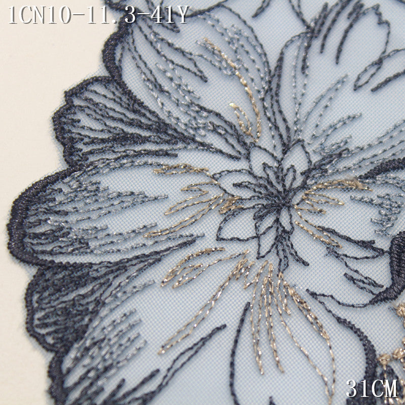 FREEDOMBEAUTY | [1Pack] Cool classical multi-color bilateral silver thread large flower embroidery lace 31cm clothing dress headscarf lace accessories