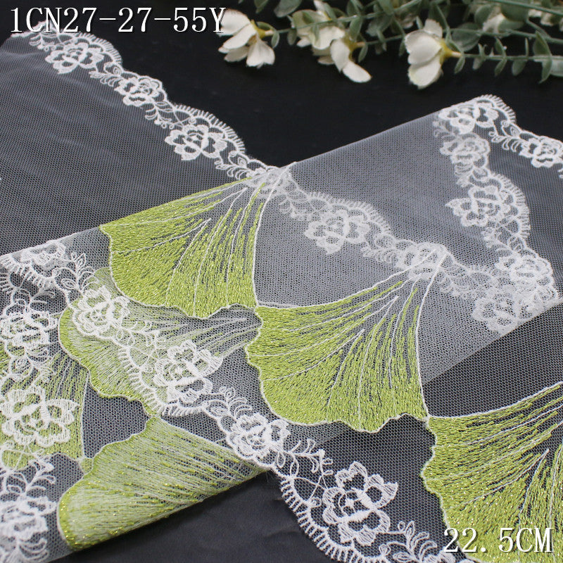 FREEDOMBEAUTY | [1Pack] Fashion natural gold silk green ginkgo leaf mesh embroidery lace, high-end clothing wedding dress DIY lace accessories