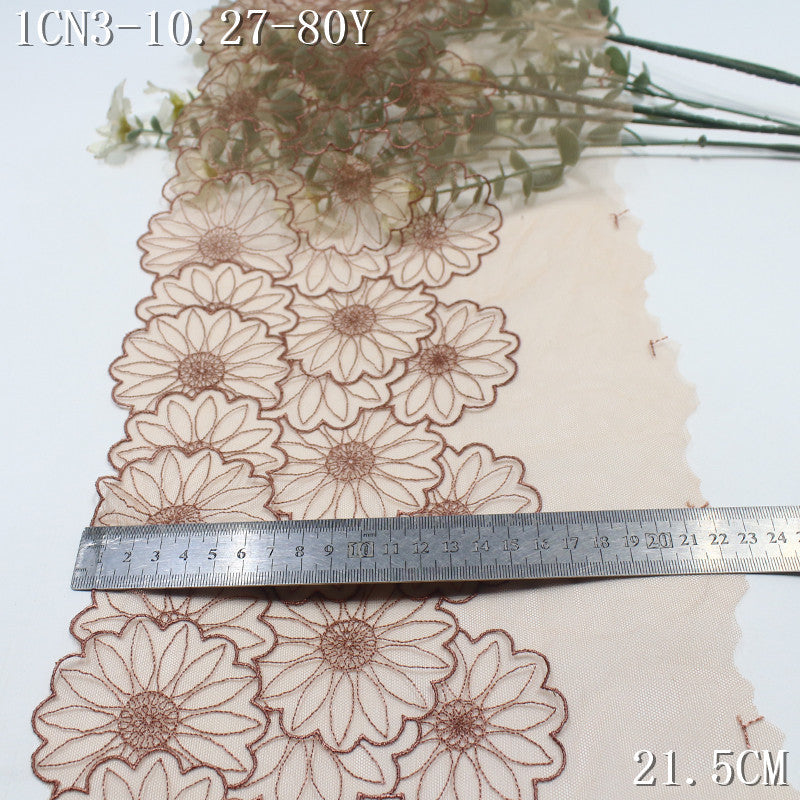FREEDOMBEAUTY | [1Pack] Simple pastoral four-color mesh yarn half-width sunflower embroidery lace 21cm light clothing accessories