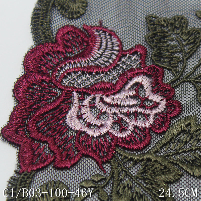 FREEDOMBEAUTY | [1Pack] Classical black mesh exquisite flower embroidery lace 20cm clothing cheongsam home textile lace accessories