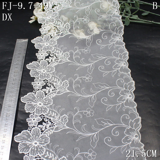 FREEDOMBEAUTY | [1Pack] Fresh fairy air book white hollow silver thread flower water-soluble lace, wedding dress skirt lace accessories