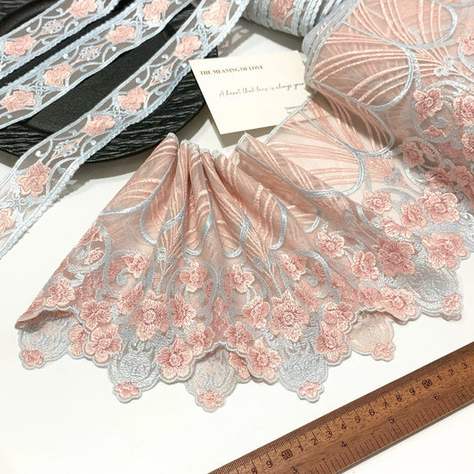 FREEDOMBEAUTY | Spot light pink blue antique soft home textile embroidered mesh lace accessories decorative DIY