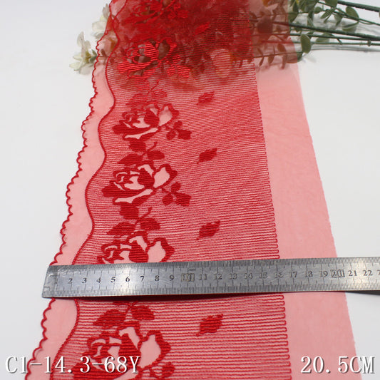 FREEDOMBEAUTY | Spot wholesale red mesh embroidery lace vertical pattern classical flower, clothing home sofa cushion lace accessories