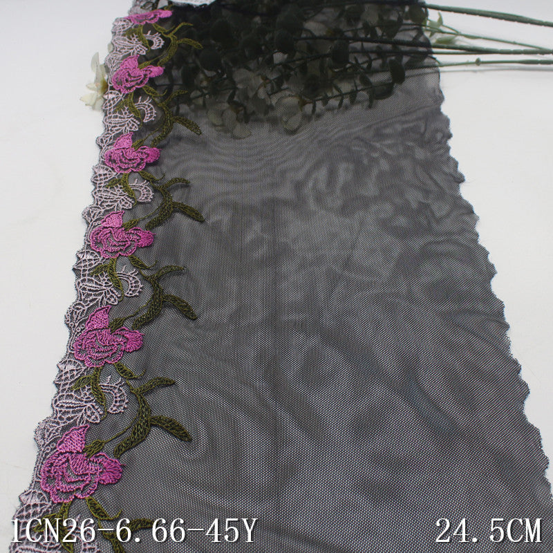 FREEDOMBEAUTY | Classic black mesh pink and green flower embroidery lace, sofa cushion pillow edge jewelry lace accessories DIY