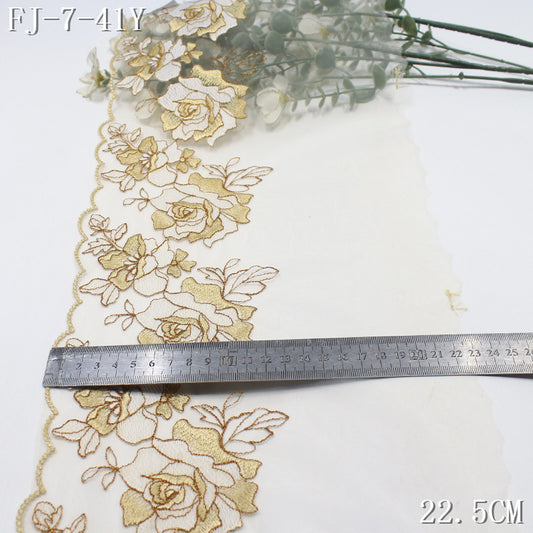 FREEDOMBEAUTY | [1pack] Pastoral three-color mesh texture color matching rose embroidery lace 22cm clothing lace DIY accessories