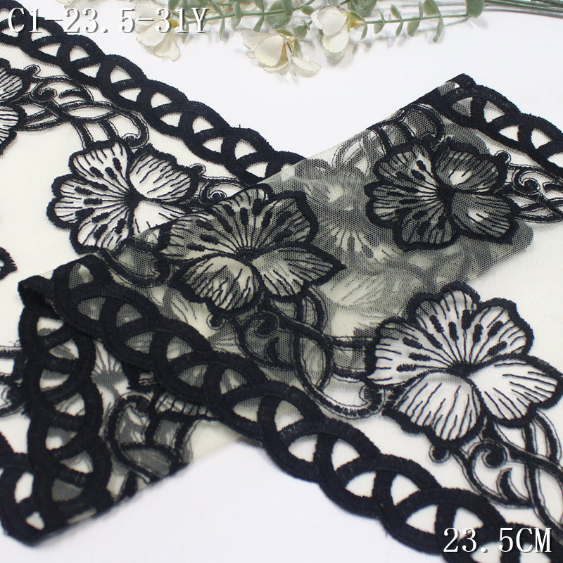 FREEDOMBEAUTY | Vintage black bilateral large flower mesh embroidery lace, pajamas lace accessories DIY