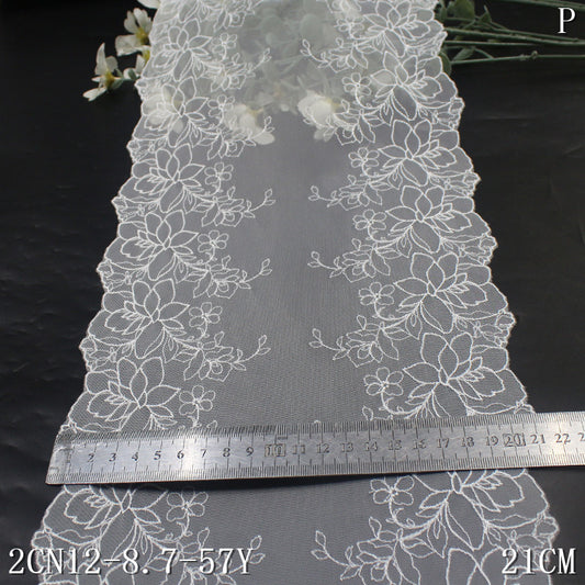 FREEDOMBEAUTY | Summer Clear White Mesh Single/Bilateral Vine Embroidery Lace, Veil Skirt Accessories