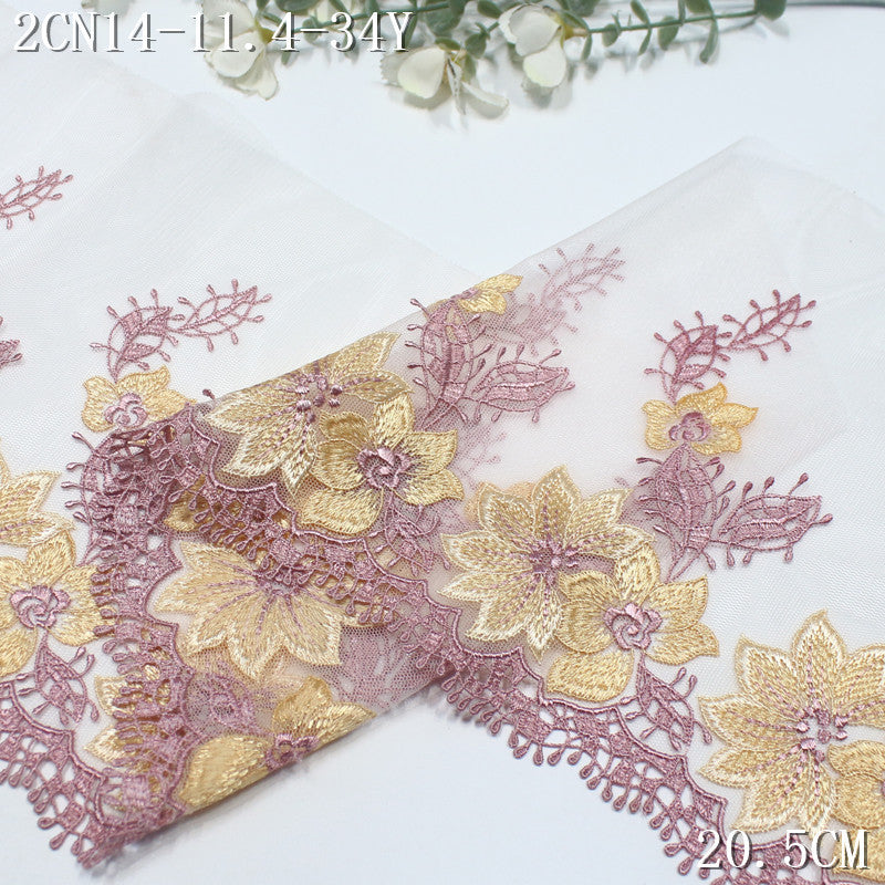 FREEDOMBEAUTY | [1Pack] Gentle gold-pink flower mesh water-soluble embroidery lace, cheongsam wedding dress skirt lace lace accessories