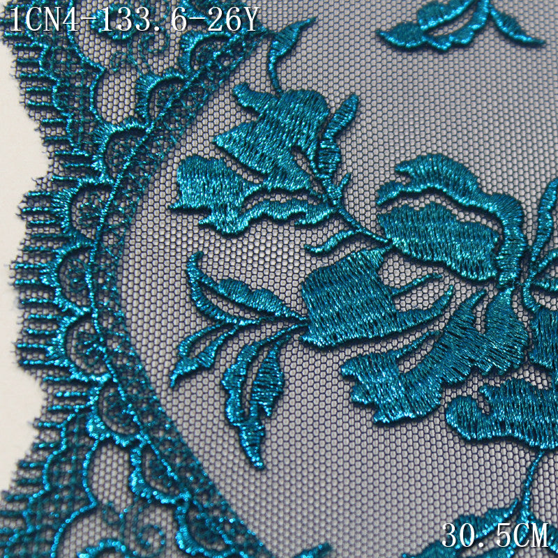 FREEDOMBEAUTY | [1Pack] Ink blue classical bronzing bilateral flower mesh yarn embroidered lace performance suit dance suit decorative lace accessories