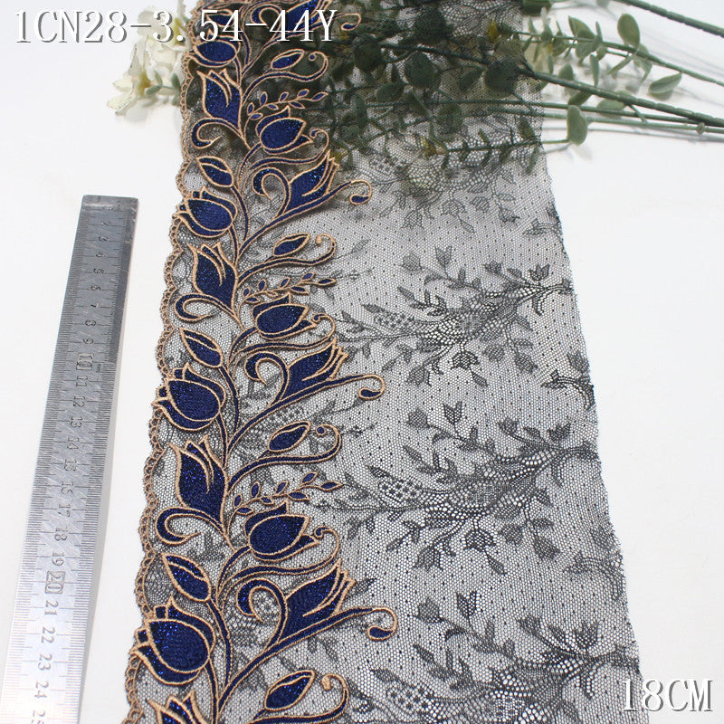 FREEDOMBEAUTY | [1Pack] Luxury light lace mesh silver thread bud embroidery lace, classical dress skirt trim accessories DIY