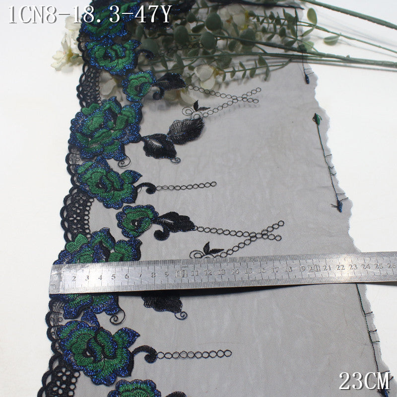 FREEDOMBEAUTY | [1Pack] Retro gradual change blue-green silver thread flower mesh embroidery lace, high-end clothing underwear accessories