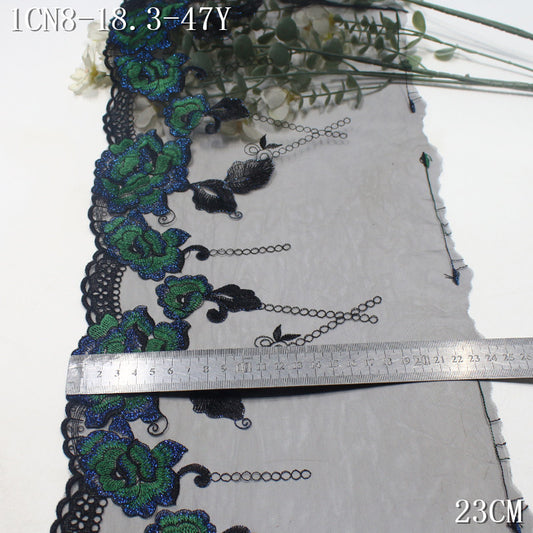 FREEDOMBEAUTY | [1Pack] Retro gradual change blue-green silver thread flower mesh embroidery lace, high-end clothing underwear accessories
