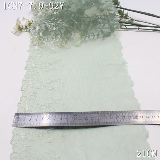 FREEDOMBEAUTY | Fresh green mesh yarn simple flower embroidery lace 21cm skirt hair band clothing lace accessories