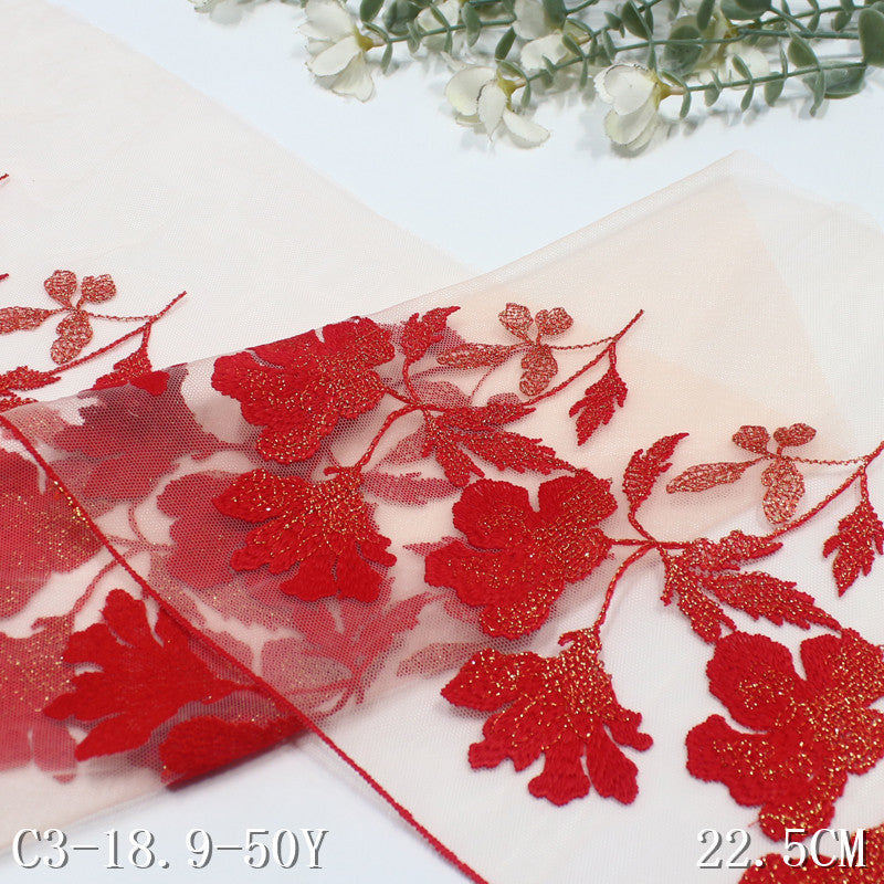 FREEDOMBEAUTY | [1Pack] Three-color centered gold thread exquisite flower mesh embroidery lace 22.5cm clothing accessories home textile accessories