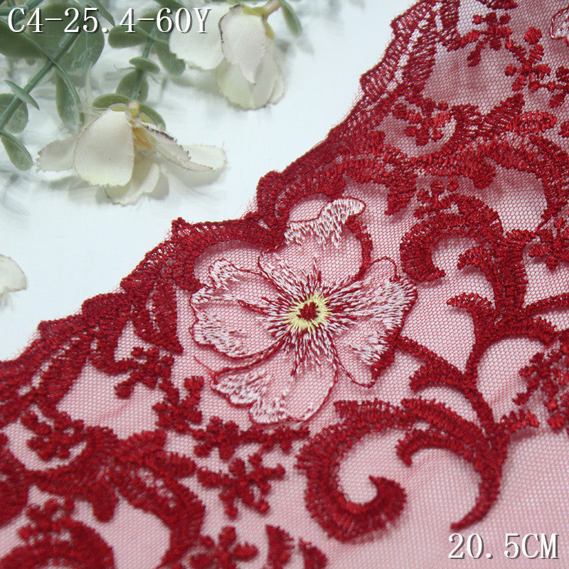 FREEDOMBEAUTY | Red mesh embroidery lace retro polyester thread flower cluster 20.5cm clothing home textile lace accessories