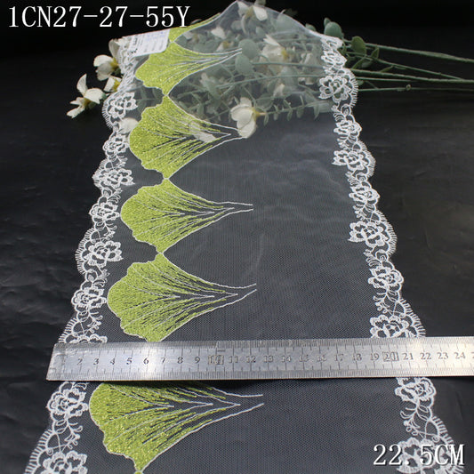 FREEDOMBEAUTY | [1Pack] Fashion natural gold silk green ginkgo leaf mesh embroidery lace, high-end clothing wedding dress DIY lace accessories