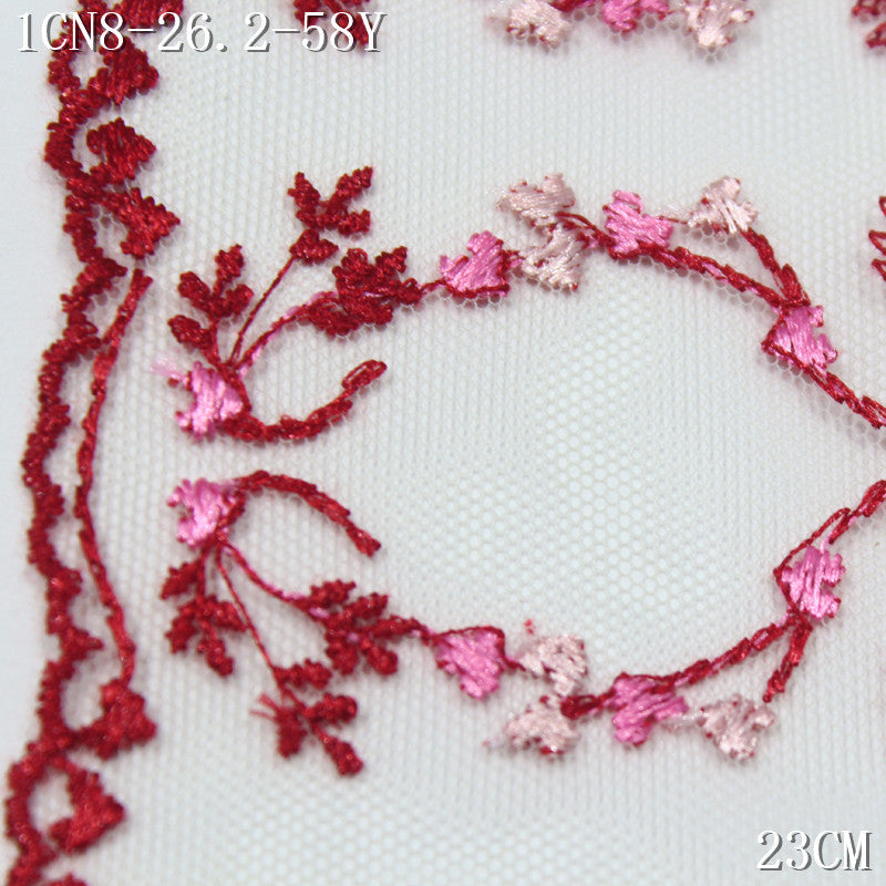 FREEDOMBEAUTY | [1pack] Spring red branches and buds mesh embroidery lace, clothing skirt underwear curtain lace accessories