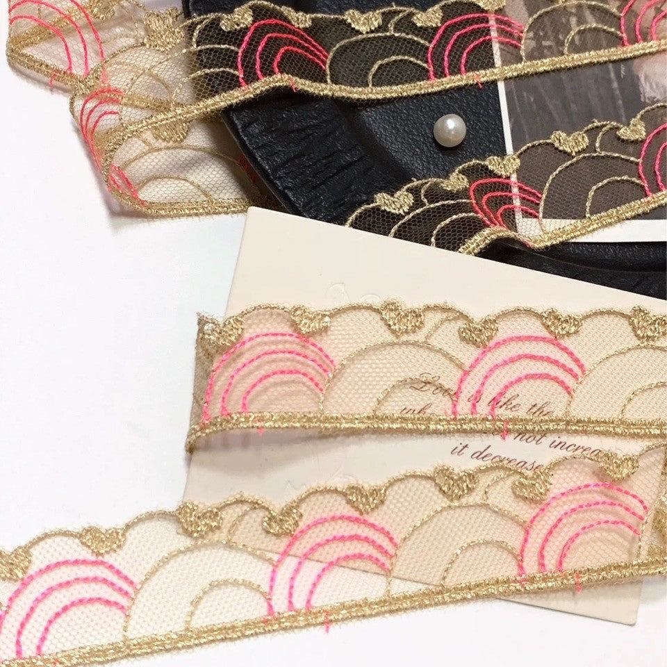 FREEDOMBEAUTY | Spot sparkling gold thread mesh yarn love embroidery lace clothing DIY accessories design