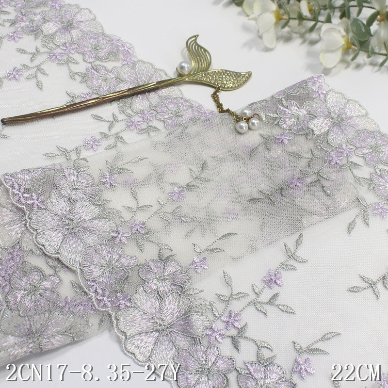 FREEDOMBEAUTY | [1Pack] Light purple bilateral texture flower mesh embroidery lace 22cm skirt dress lace accessories DIY