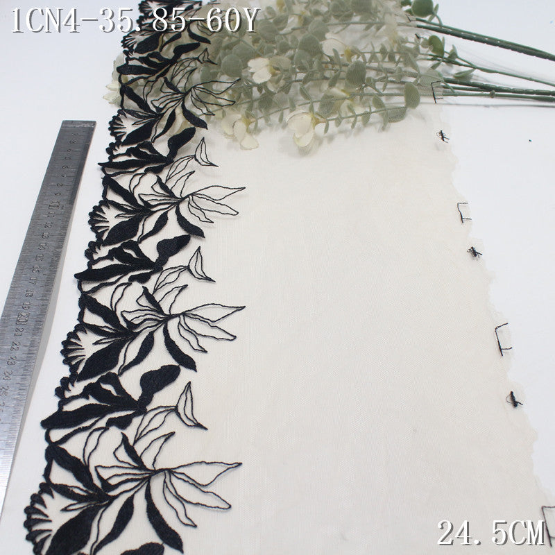 【1Pack】-Freedombeauty | Stylish and simple apricot light mesh polyester thread flower embroidery lace 24.5cm clothing accessories