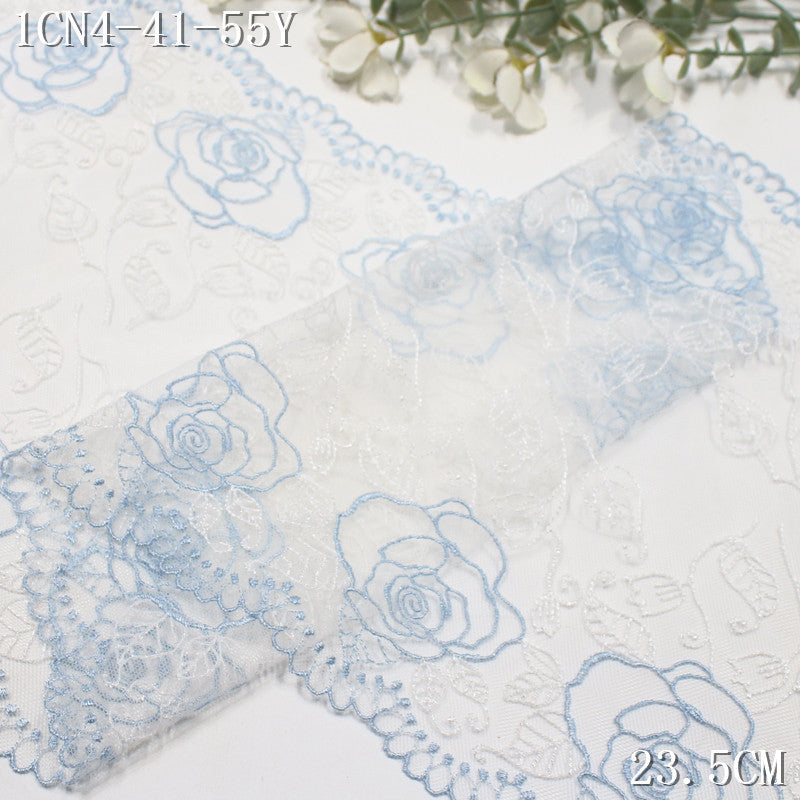 FREEDOMBEAUTY | [1Pack] Blue and white mesh embroidery lace rose flower branches and leaves, girl skirt decoration handmade lace lace accessories