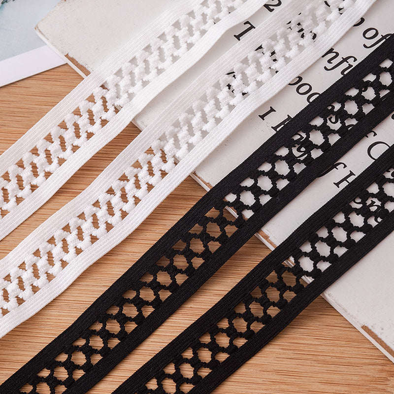 FREEDOMBEAUTY | Manufacturer supplies 2cm hollow knitted elastic elastic band, clothing accessories decorative webbing black and white spot
