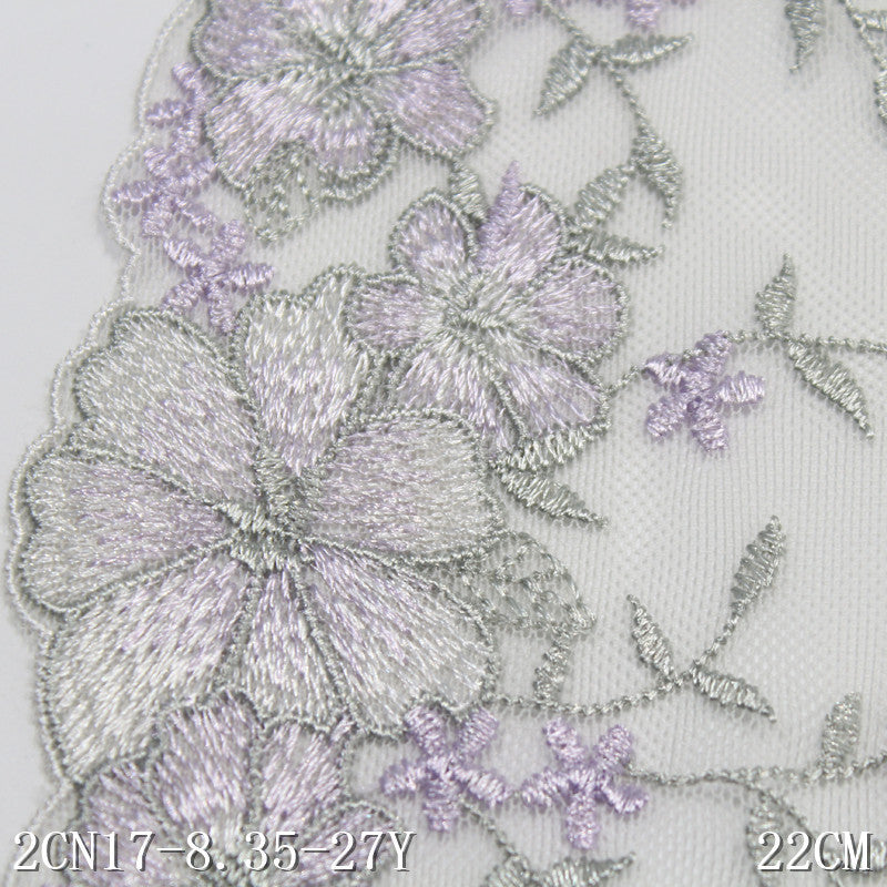 FREEDOMBEAUTY | [1Pack] Light purple bilateral texture flower mesh embroidery lace 22cm skirt dress lace accessories DIY