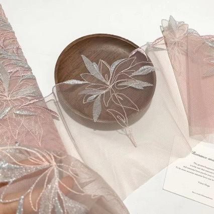 FREEDOMBEAUTY | Spot light pink khaki bright silver silk retro embroidery mesh lace accessories DIY design